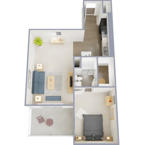 A5 - One bedroom, one bath, 588 square foot apartment