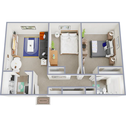 B1 - two bedroom, one bath apartment at Central Heights