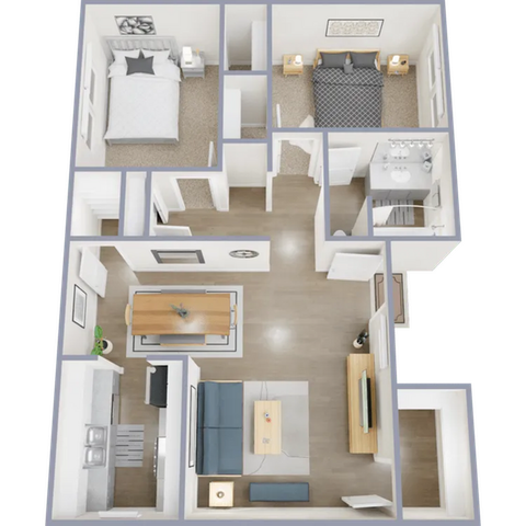 Two bedroom, one bath, 780 sq ft apartment home