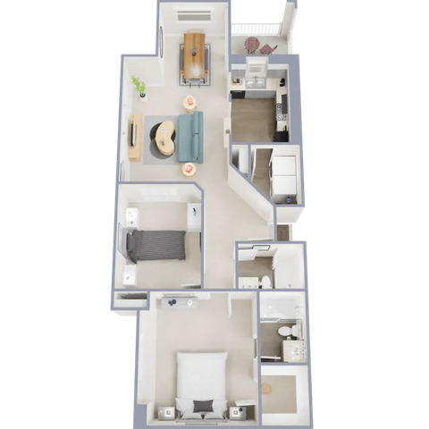 Two bedroom, two bath, 935 square foot apartment