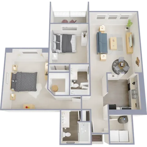 Two bedroom, two bath, 963 square foot apartment
