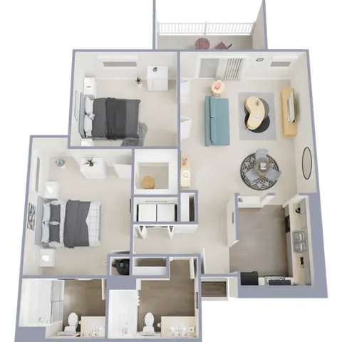 Two bedroom, two bath, 985 square foot apartment