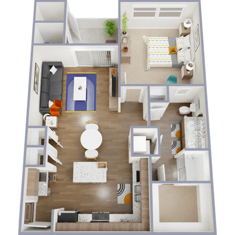One bedroom, one bath, 726 square foot apartment home
