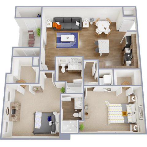 Two bedroom, two bath, 1,014 square foot apartment home