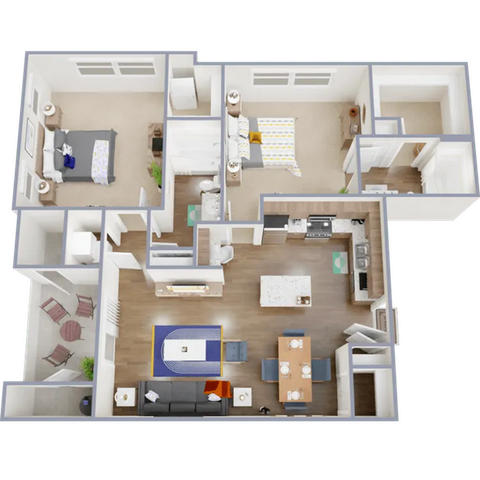 Two bedroom, two bath, 1,104 square foot apartment home