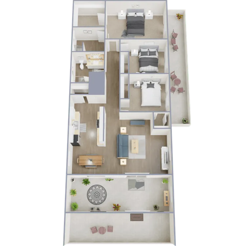 C1 - Three bedroom, two bath, 1,500 square foot apartment home