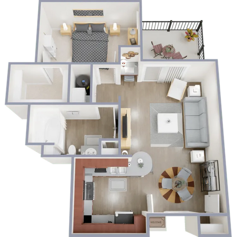 One bedroom, one bath, 759 square foot apartment home
