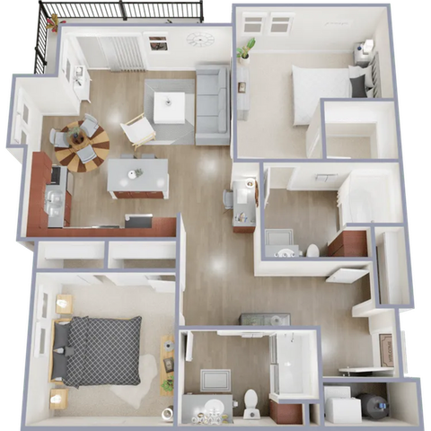 Two bedroom, two bath, 1,096 square foot apartment home