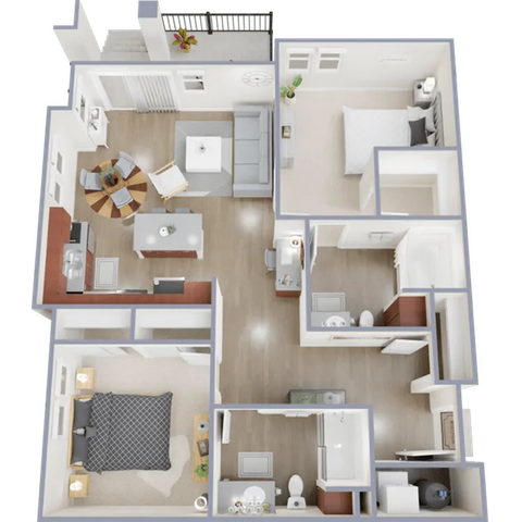 Two bedroom, two bath, 1,167 square foot apartment home