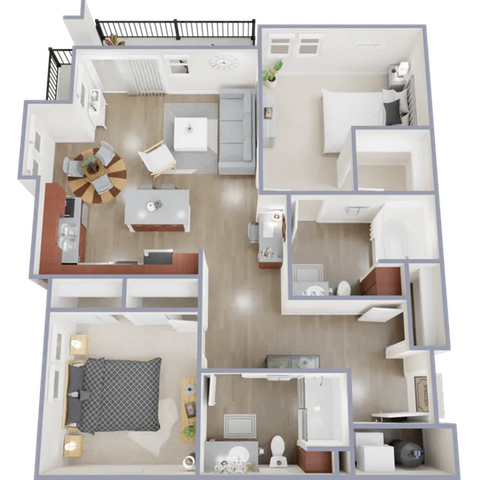 Two bedroom, two bath, 1,122 square foot apartment home