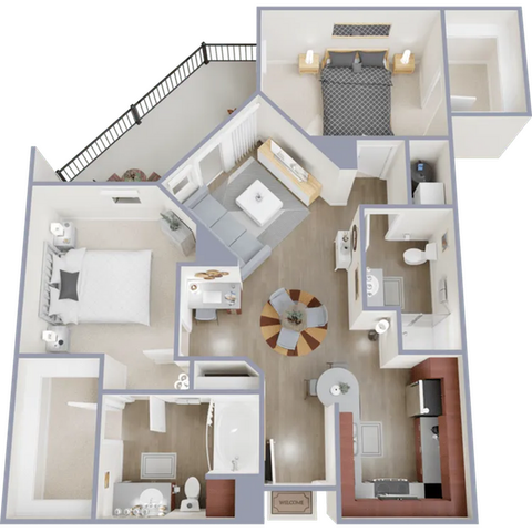 Two bedroom, two bath, 1,194 square foot apartment home