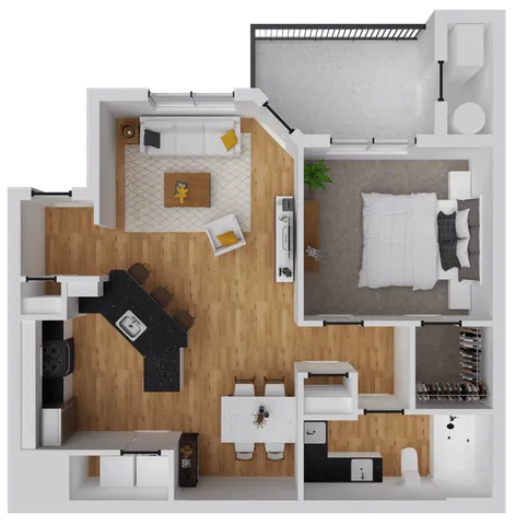 744 square foot, one bedroom, one bath apartment home