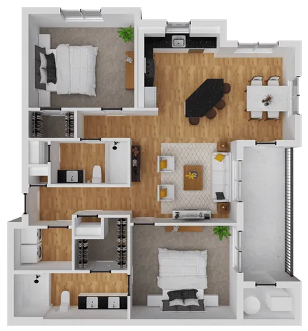 1,131 square foot, two bedroom, two bath apartment home