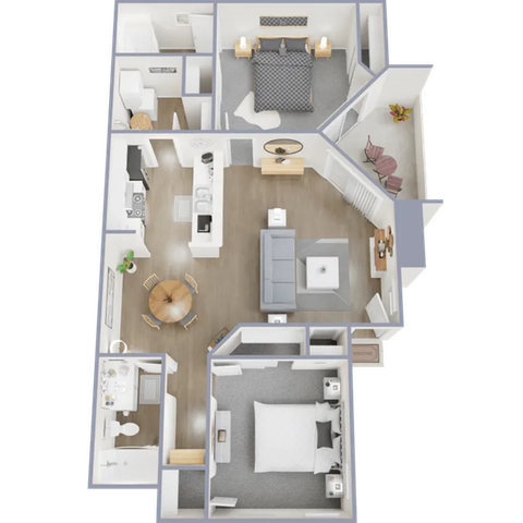 990 square foot two bedroom, two bath apartment home
