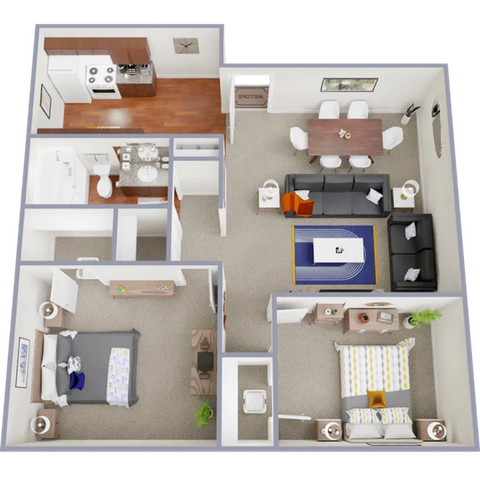 B1 - 860 square foot two bedroom, one bath apartment home