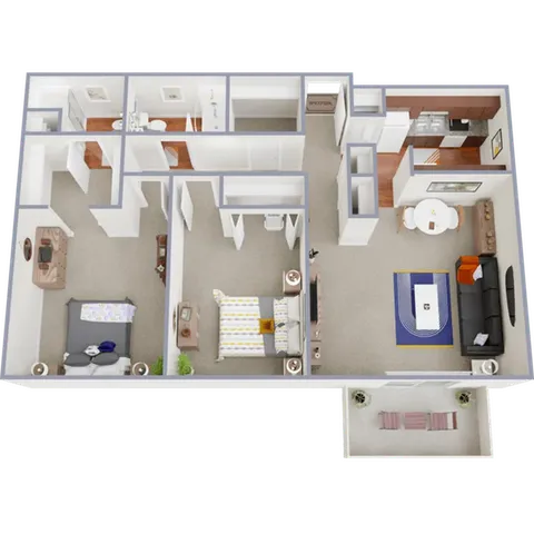 B2 - 1,035 square foot two bedroom, two bath apartment home