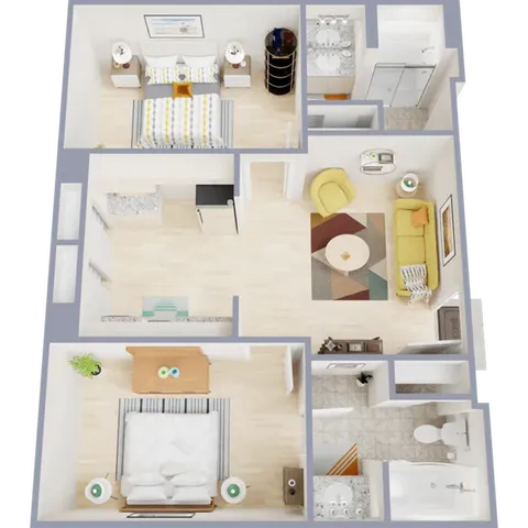 B1 - 738 square foot two bedroom, two bath apartment