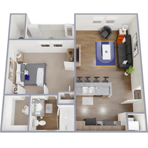 A1 - 571 square foot, one bedroom, one bath apartment