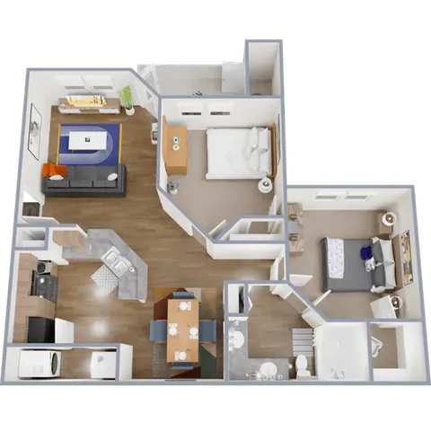 B1 - 895 square foot, two bedroom, one bath apartment