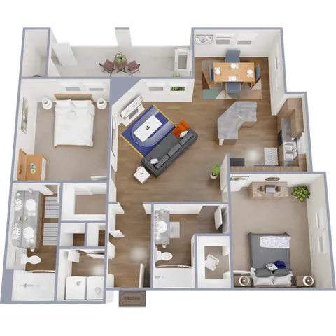 B3 - 1,129 square foot, two bedroom, two bath apartment