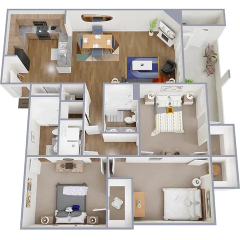 C1 - 1,264 square foot, three bedroom, two bath apartment
