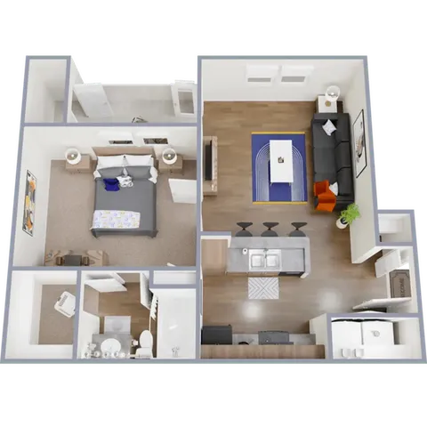 A3 - 627 square foot, one bedroom, one bath apartment
