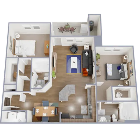 B4 - 1,041 square foot, two bedroom, two bath apartment