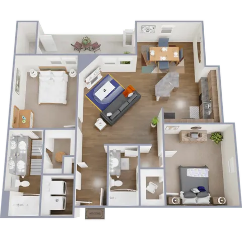B5 - 1,145 square foot, two bedroom, two bath apartment