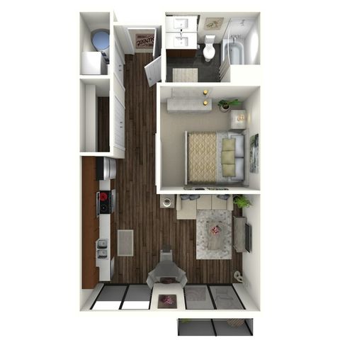 563 square foot one bedroom, one bath apartment home