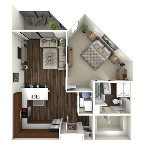 695 square foot one bedroom, one bath apartment home