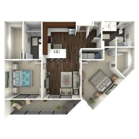 1,044 square foot two bedroom, two bath apartment home