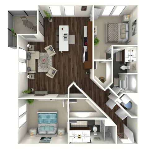 1,134 square foot two bedroom, two bath apartment home