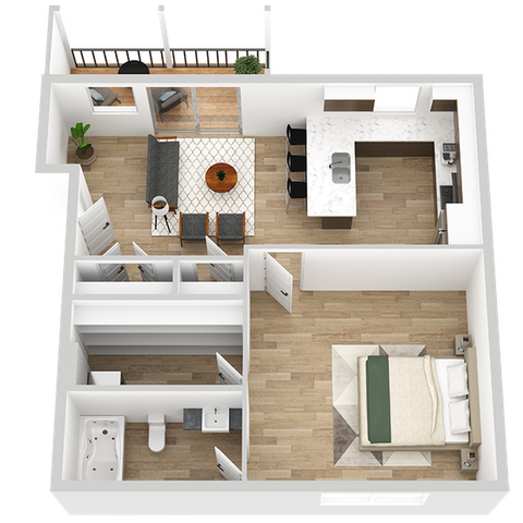 645 square foot one bedroom, one bath apartment home