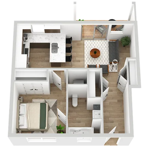 665 square foot one bedroom, one bath apartment home