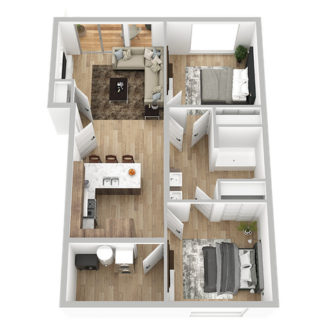 810 square foot two bedroom, one bath apartment home
