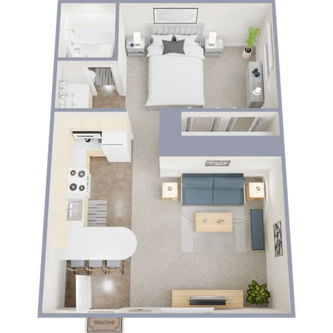 A2 - One bedroom, one bath 570 square foot apartment home