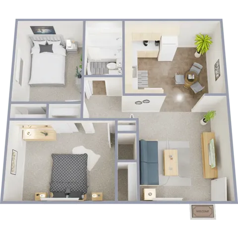 B1 - Two bedroom, one bath, 750 square foot apartment home