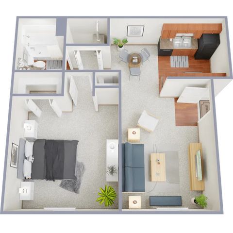 One bedroom, one bath, 600 square foot apartment home