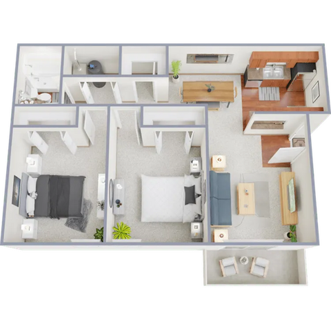 Two bedroom, one bath, 800 square foot apartment home