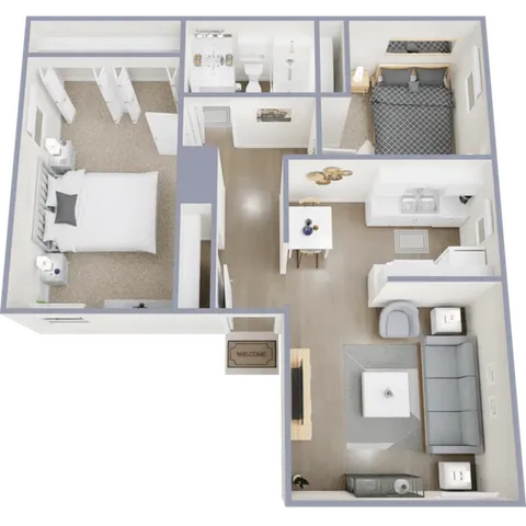 Two bedroom, one bath apartment home
