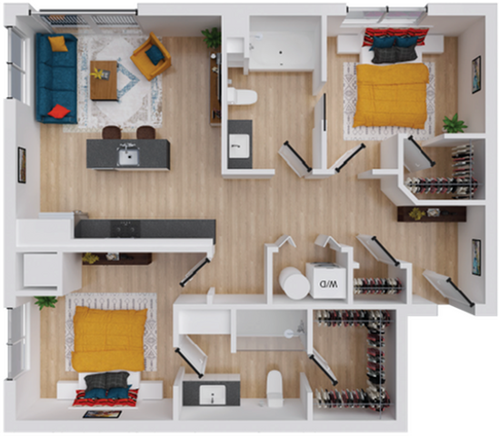 Brio 1 - 958 square foot two bedroom one bath apartment