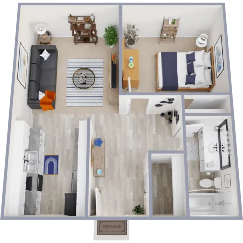 570 square foot one bedroom apartment