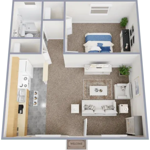 One bedroom, one bath, 528 sq ft apartment home