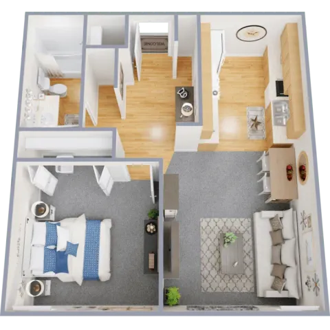 One bedroom, one bath, 600 sq ft apartment home