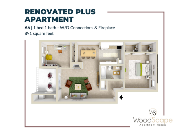 A6 (W/D Connections and Fireplace) Renovated Plus