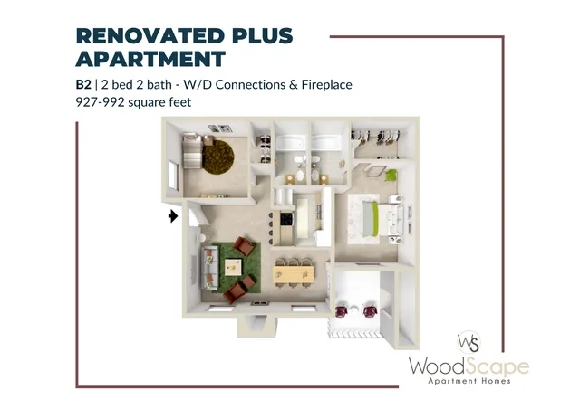 B2 (W/D Connections and Fireplace) Renovated Plus