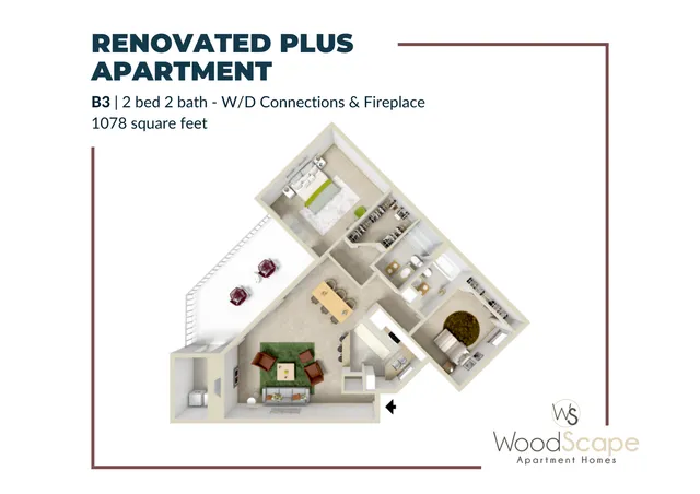 B3 (W/D Connections and Fireplace) Renovated Plus