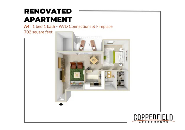 A4 (W/D Connections and Fireplace) Renovated