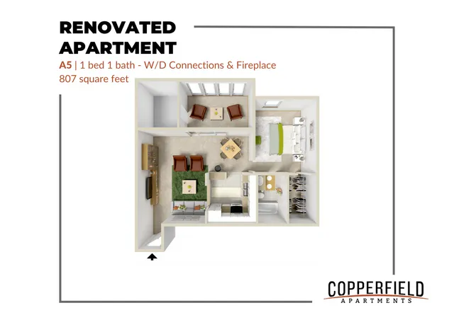A5 (W/D Connections and Fireplace) Renovated