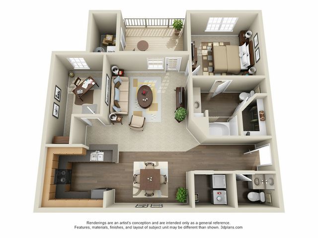 1x1.5 Renovated Floor Plan